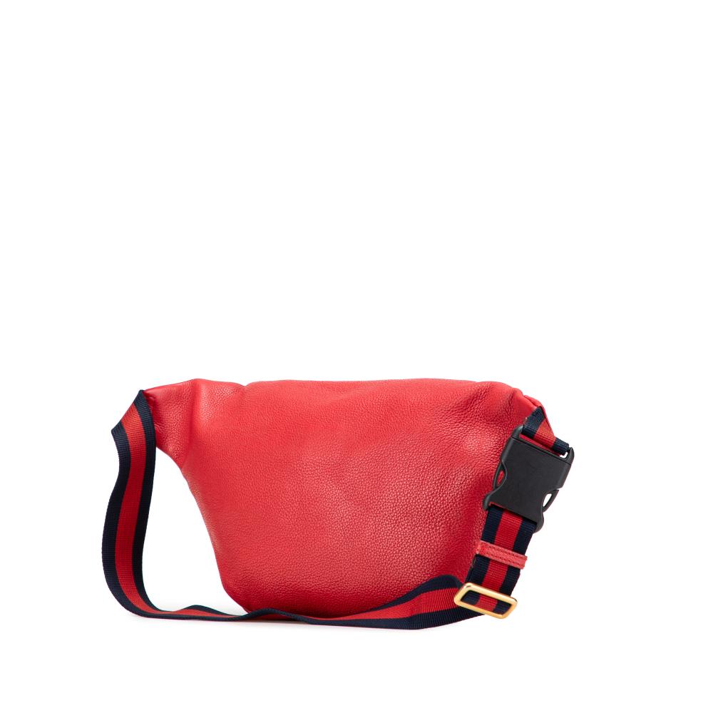 Gucci B Gucci Red Calf Leather Grained skin Logo Belt Bag Italy