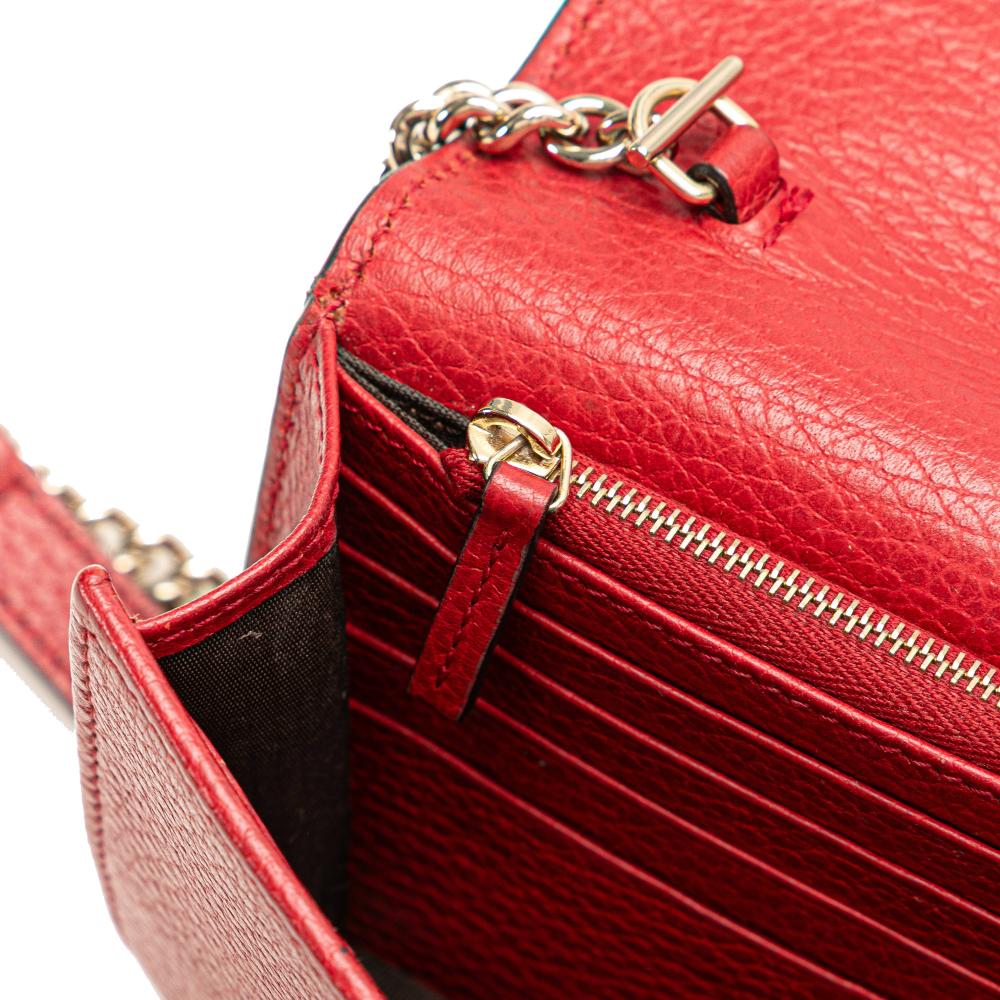 Gucci B Gucci Red Calf Leather Interlocking G Dollar Wallet on Chain Italy