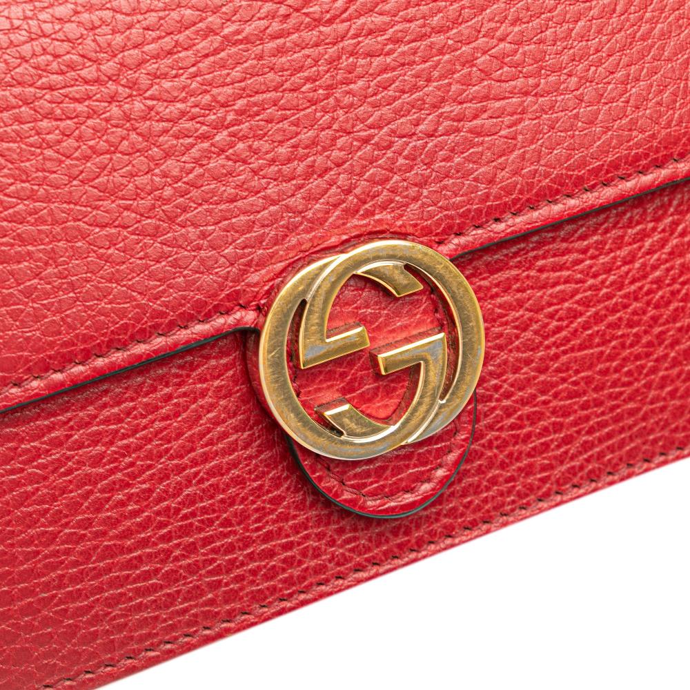 Gucci B Gucci Red Calf Leather Interlocking G Dollar Wallet on Chain Italy
