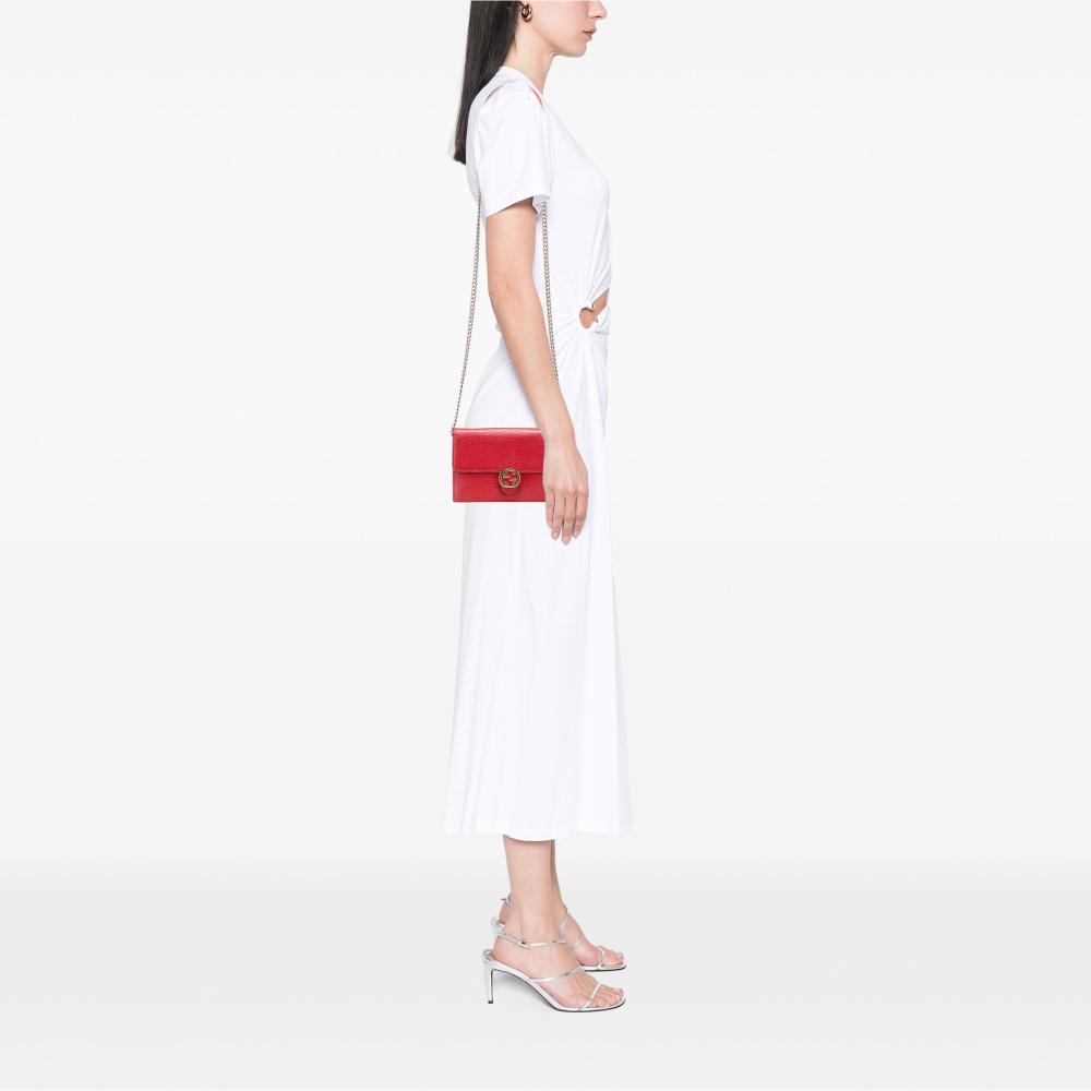 Gucci B Gucci Red Calf Leather Interlocking G Dollar Wallet on Chain Italy