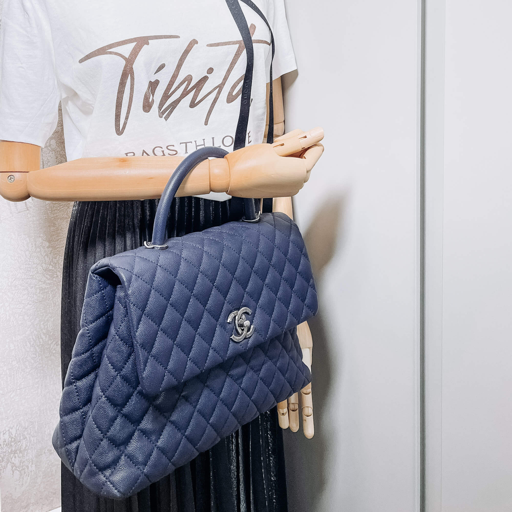 Chanel Coco Handle Large Caviar 2way Navy Blue Ruthenium