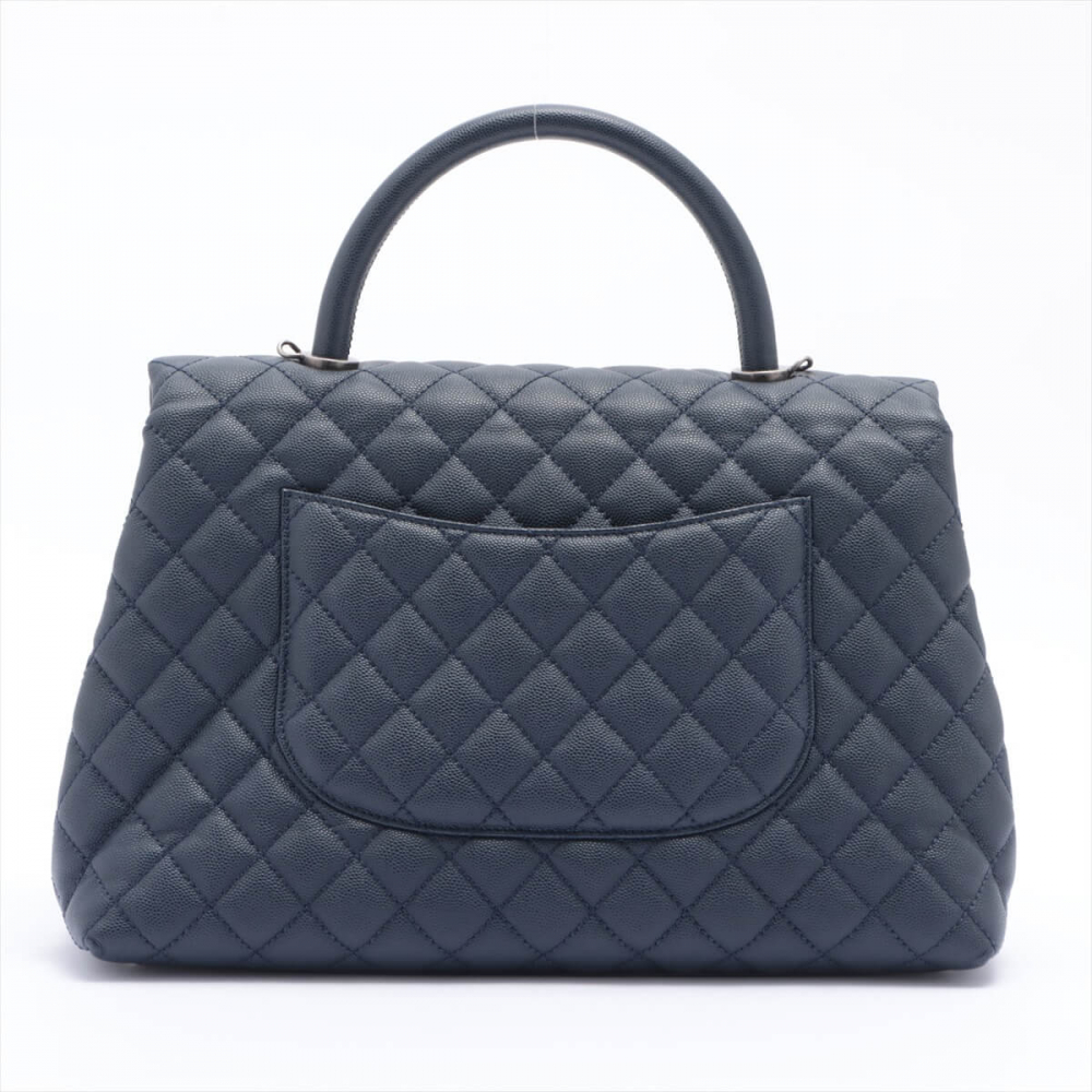 Chanel Coco Handle Large Caviar 2way Navy Blue Ruthenium