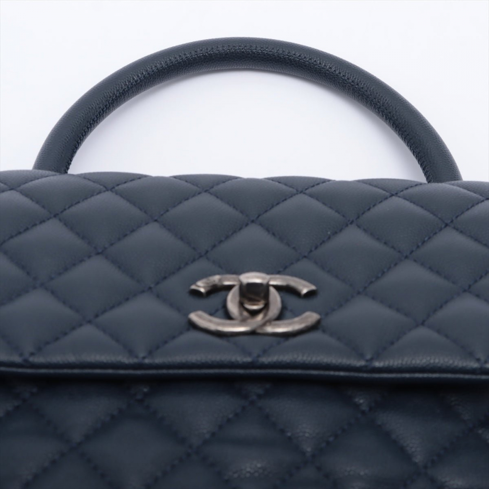 Chanel Coco Handle Large Caviar 2way Navy Blue Ruthenium