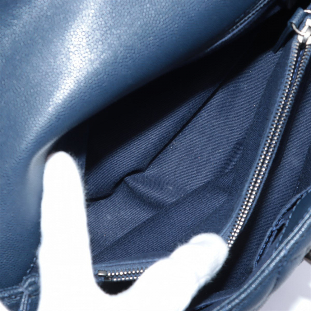 Chanel Coco Handle Large Caviar 2way Navy Blue Ruthenium