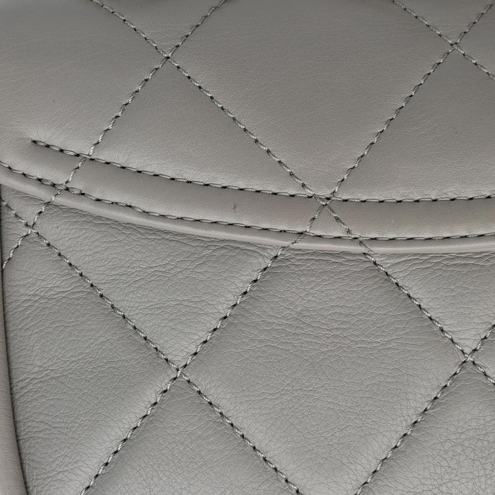 Chanel AB Chanel Gray Lambskin Leather Leather CC Quilted Lambskin Rounded Flap Italy