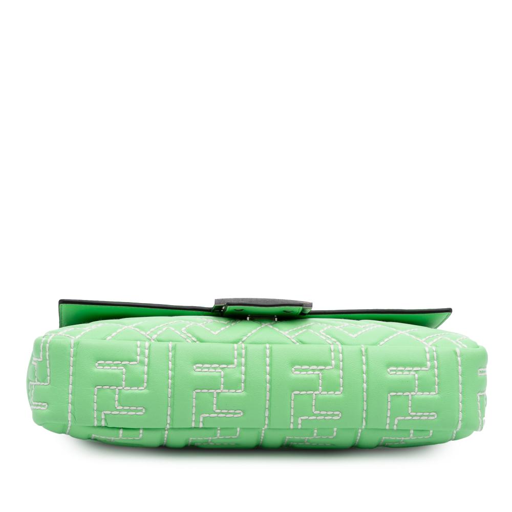 Fendi B Fendi Green Calf Leather Medium Embossed FF Baguette Satchel Italy