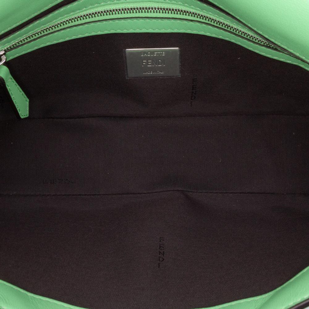 Fendi B Fendi Green Calf Leather Medium Embossed FF Baguette Satchel Italy