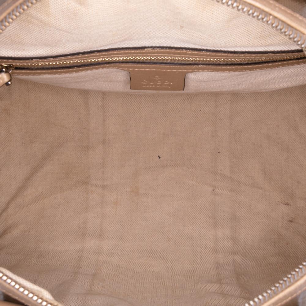 Gucci B Gucci Gold Coated Canvas Fabric Medium GG Imprime Joy Boston Bag Italy