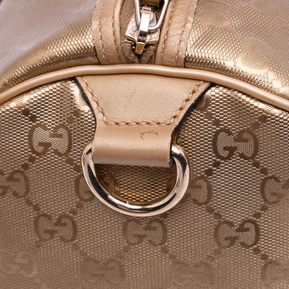 Gucci B Gucci Gold Coated Canvas Fabric Medium GG Imprime Joy Boston Bag Italy