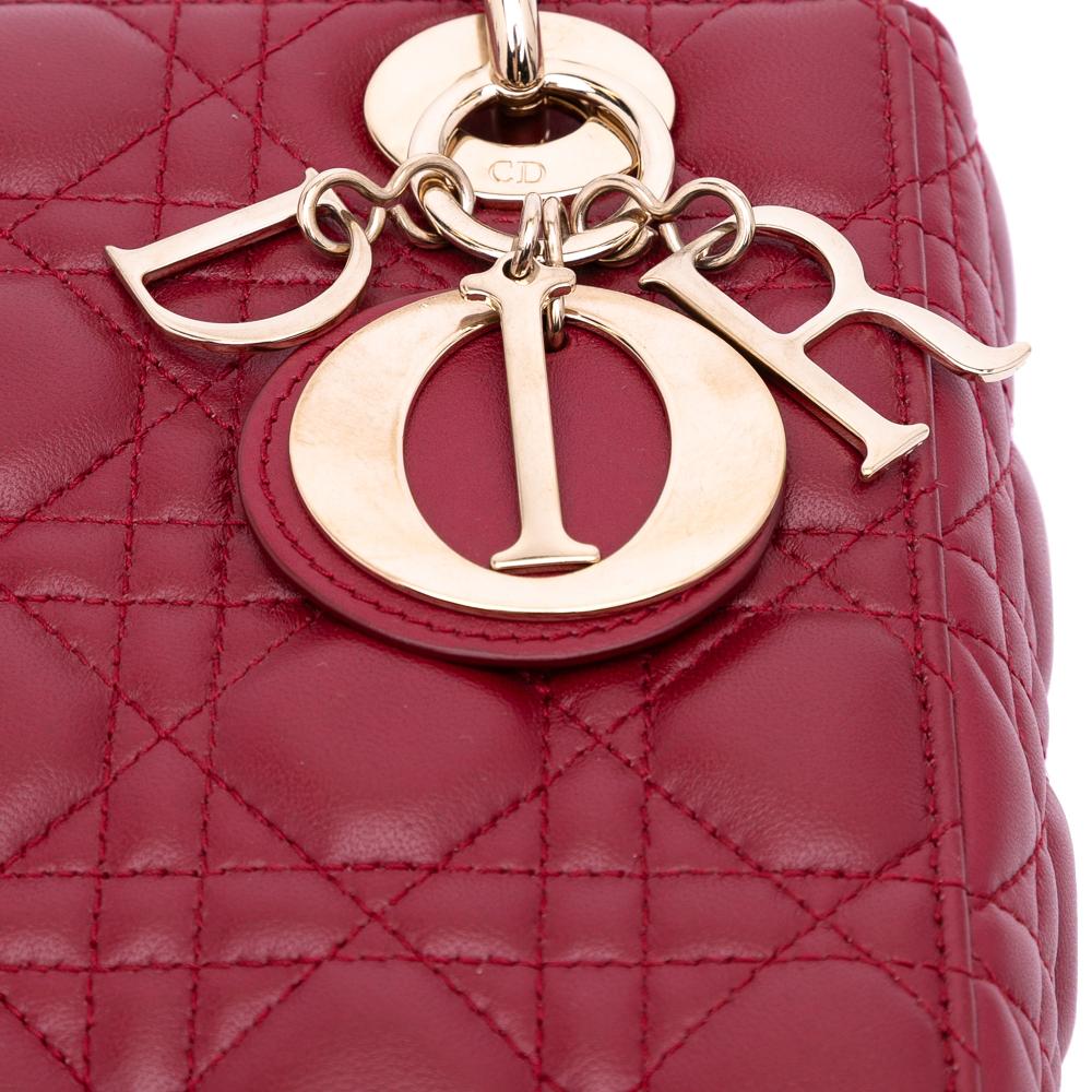 Christian Dior B Dior Red Lambskin Leather Leather Small Lambskin Cannage My ABCDior Lady Dior Italy