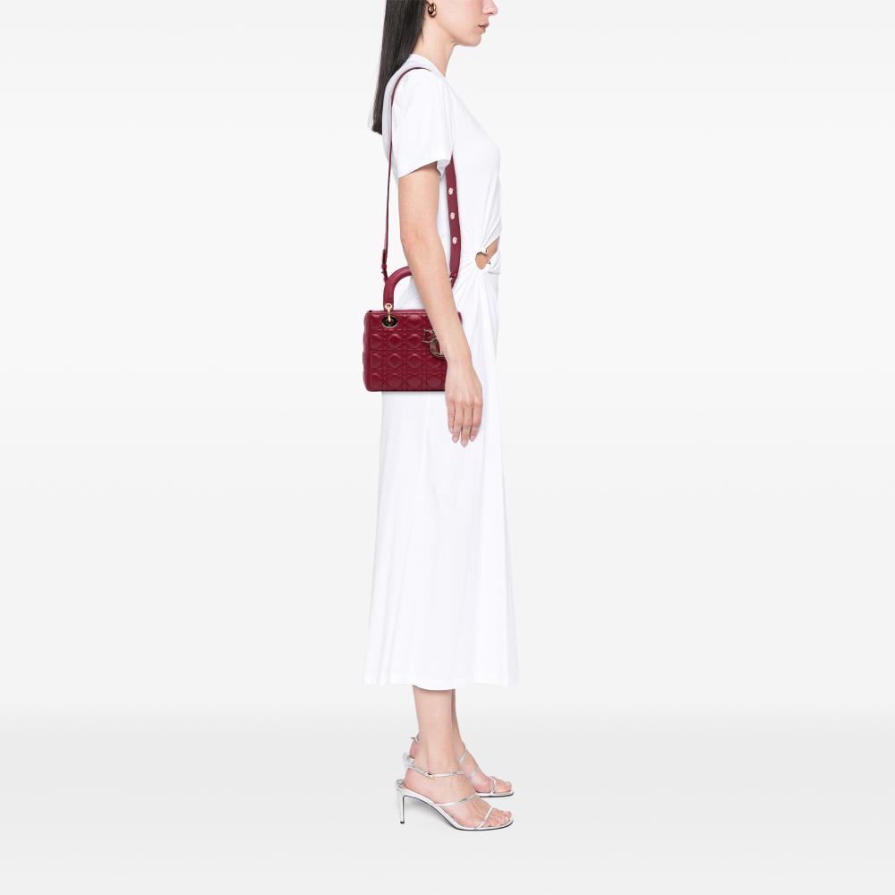 Christian Dior B Dior Red Lambskin Leather Leather Small Lambskin Cannage My ABCDior Lady Dior Italy