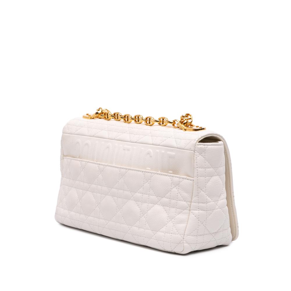 Christian Dior B Dior White Ivory Calf Leather Medium skin Cannage Supple Caro Bag Italy