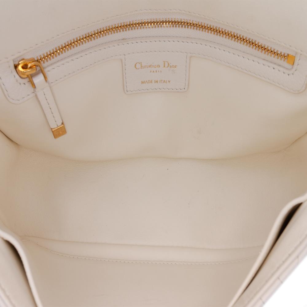 Christian Dior B Dior White Ivory Calf Leather Medium skin Cannage Supple Caro Bag Italy