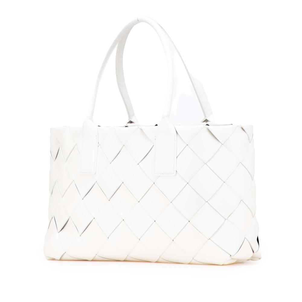 Bottega Veneta AB Bottega Veneta White Lambskin Leather Leather Small Lambskin Intrecciato Cabat Tote Italy