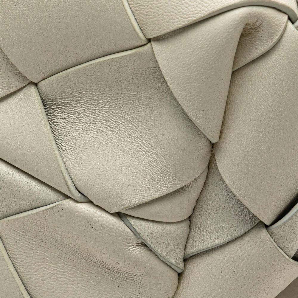 Bottega Veneta AB Bottega Veneta White Lambskin Leather Leather Small Lambskin Intrecciato Cabat Tote Italy