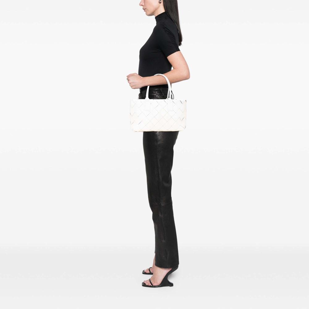 Bottega Veneta AB Bottega Veneta White Lambskin Leather Leather Small Lambskin Intrecciato Cabat Tote Italy