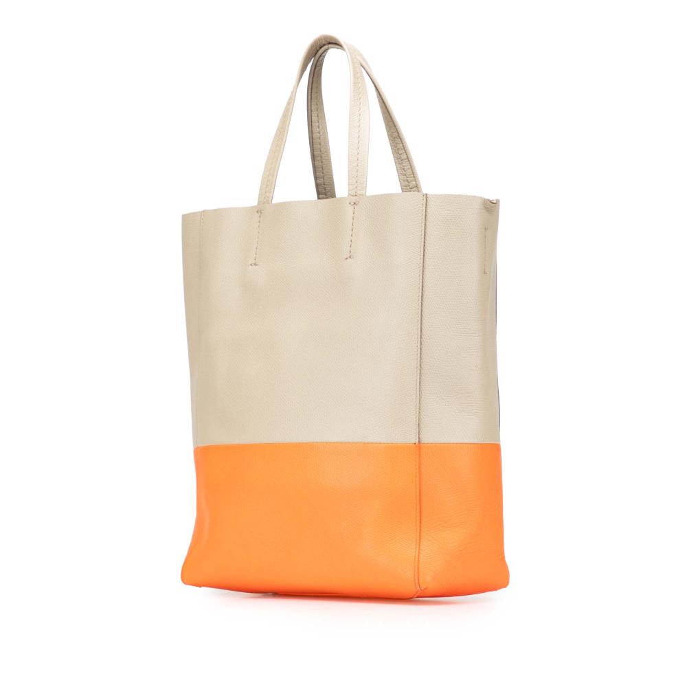 Celine B Celine Brown Beige with Orange Calf Leather Small Bicolor Vertical Cabas Italy