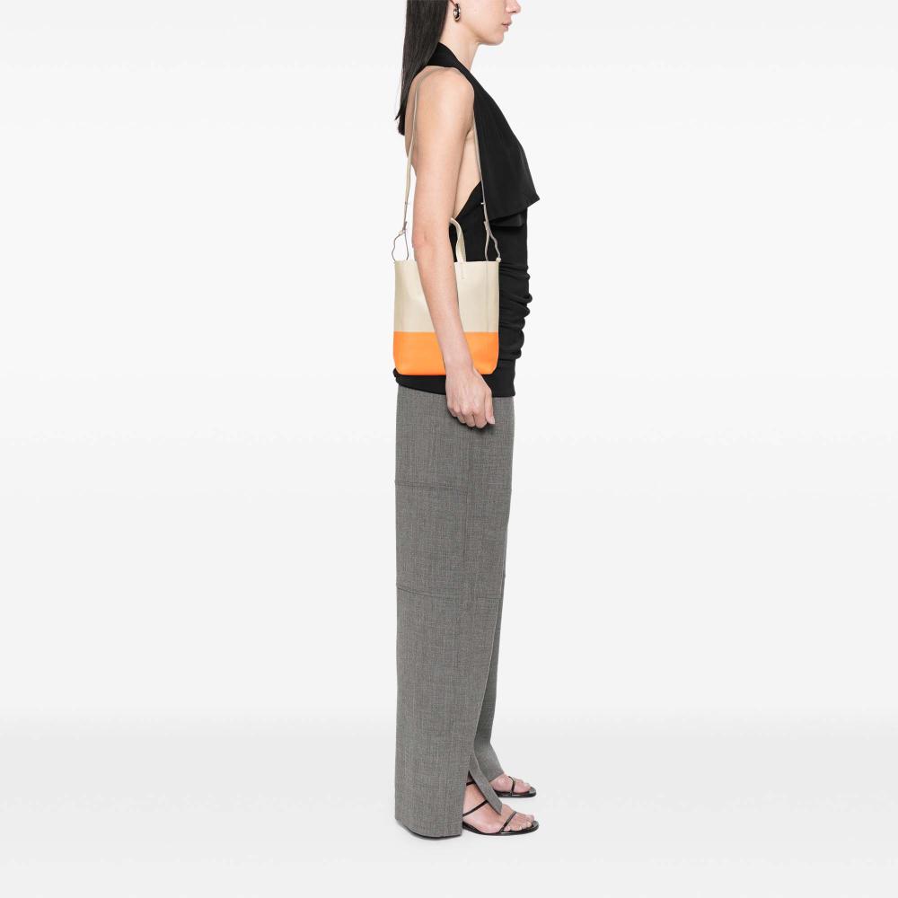 Celine B Celine Brown Beige with Orange Calf Leather Small Bicolor Vertical Cabas Italy