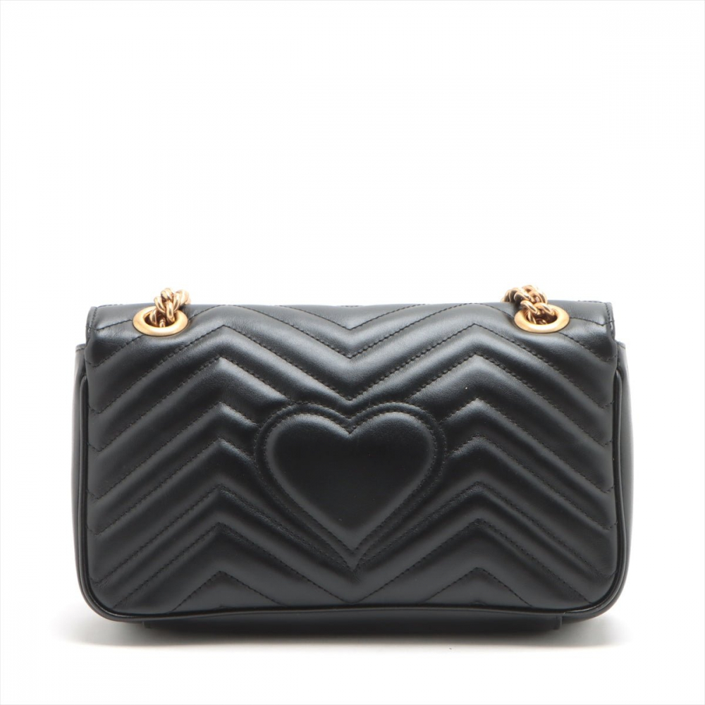 Gucci GG Marmont Small Chevron Leather Flap Bag Black