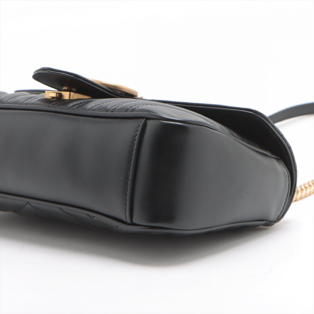 Gucci GG Marmont Small Chevron Leather Flap Bag Black