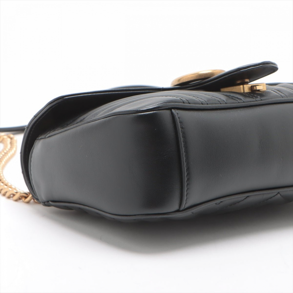Gucci GG Marmont Small Chevron Leather Flap Bag Black