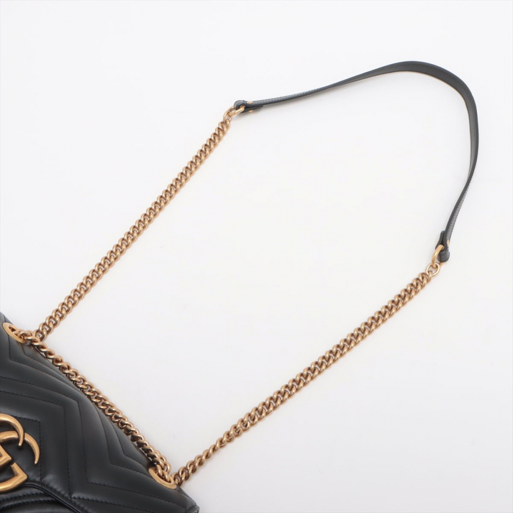 Gucci GG Marmont Small Chevron Leather Flap Bag Black