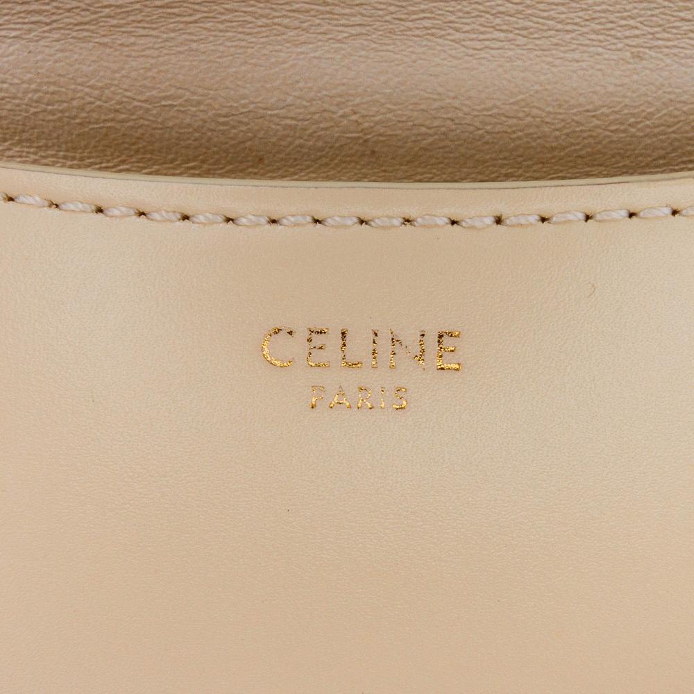 Celine B Celine Brown Light Beige Calf Leather Small Satinated skin Crecy Flap Crossbody Italy