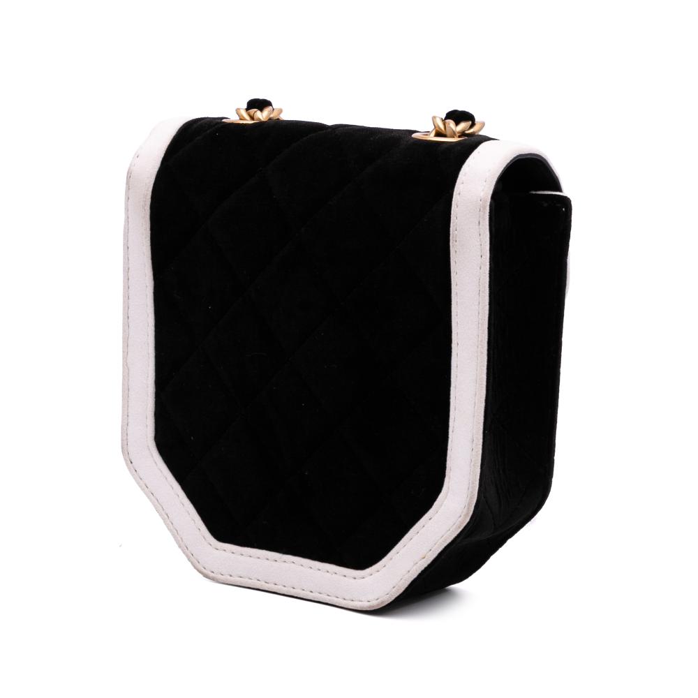 Chanel AB Chanel Black with White Off White Velvet Fabric Mini Quilted Place Vendome Single Flap France