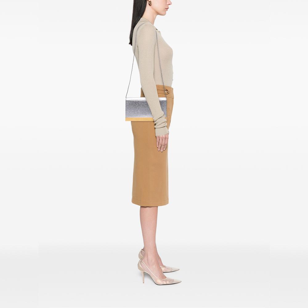 Saint Laurent B Saint Laurent Silver Calf Leather Metallic Crossbody Italy