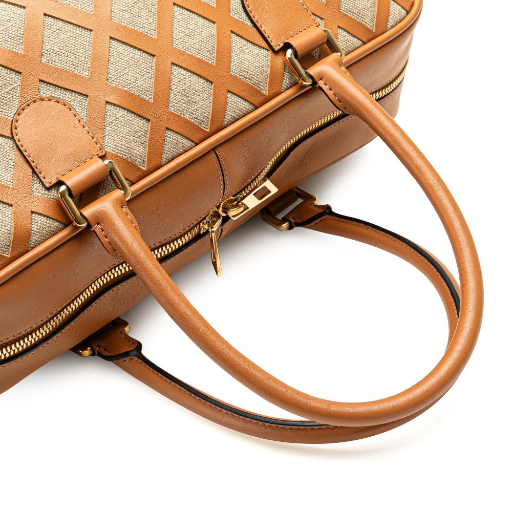 Loewe AB LOEWE Brown Beige Calf Leather Extra Large Canvas and Cut Out Amazona 75 Spain