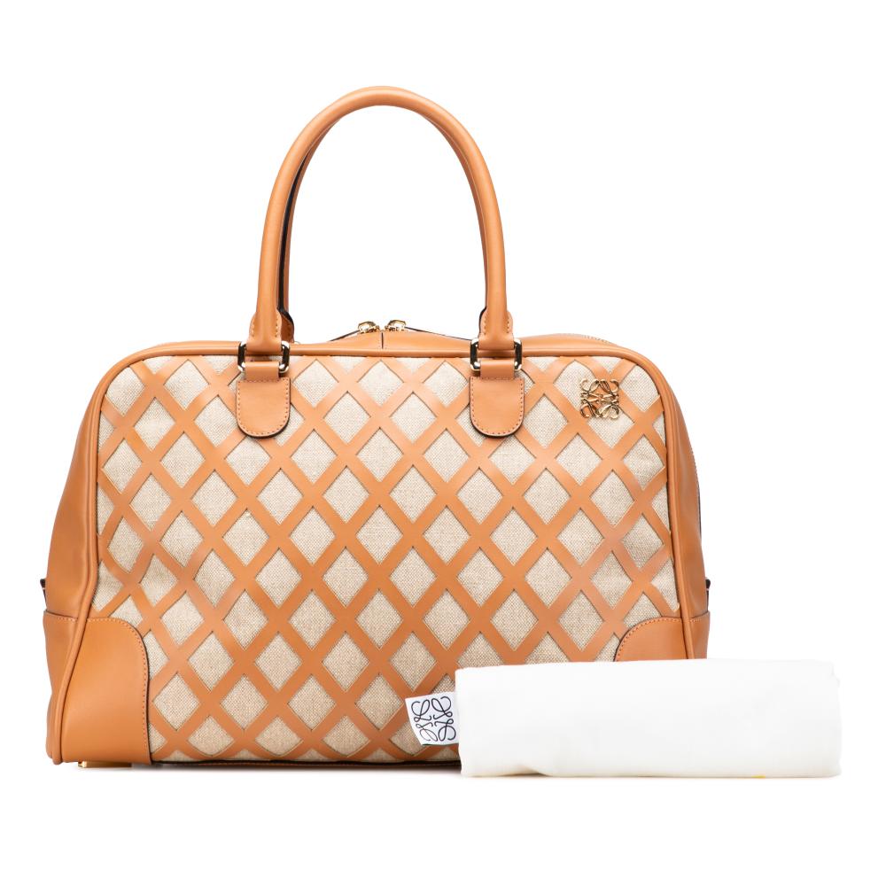 Loewe AB LOEWE Brown Beige Calf Leather Extra Large Canvas and Cut Out Amazona 75 Spain