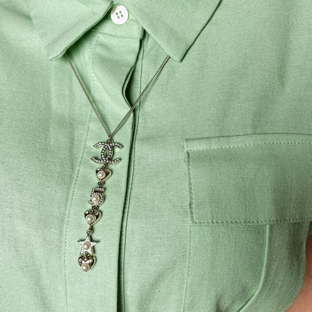 Chanel Crystal Pearls CC Metal & Faux Pearls Pedant