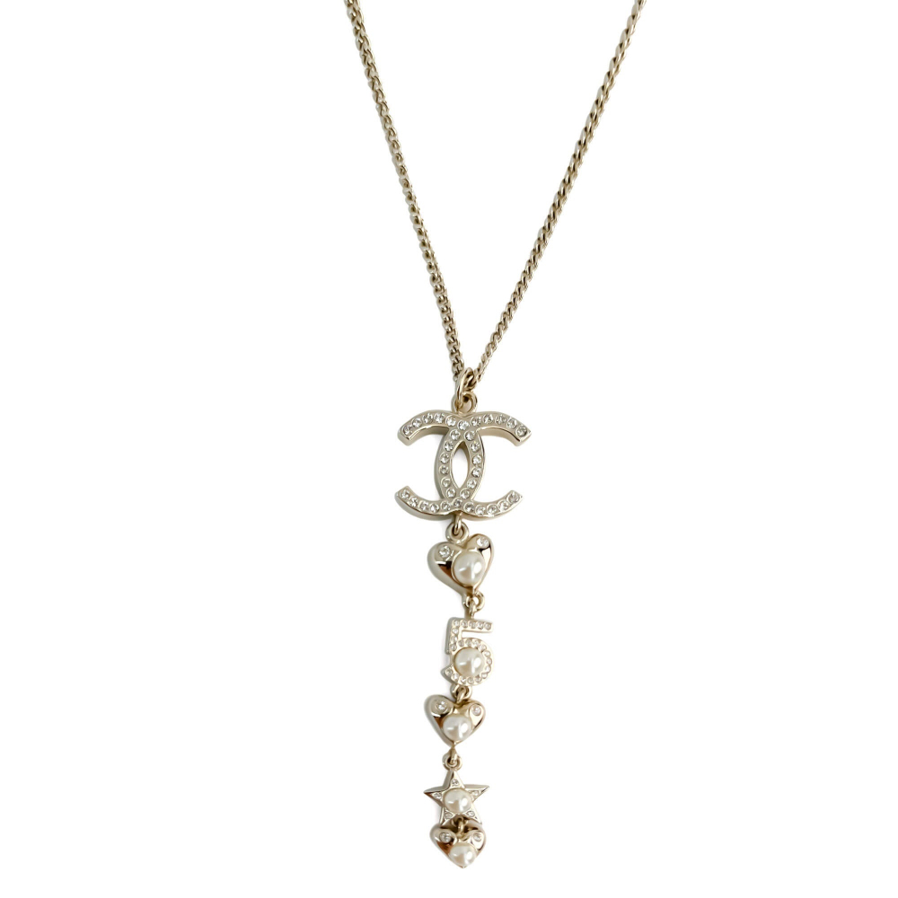 Chanel Crystal Pearls CC Metal & Faux Pearls Pedant