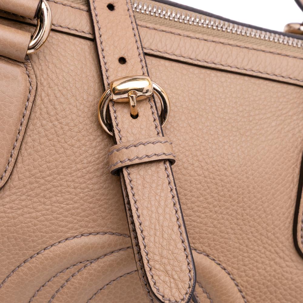 Gucci B Gucci Brown Nude Calf Leather Small Soho Working Satchel Italy