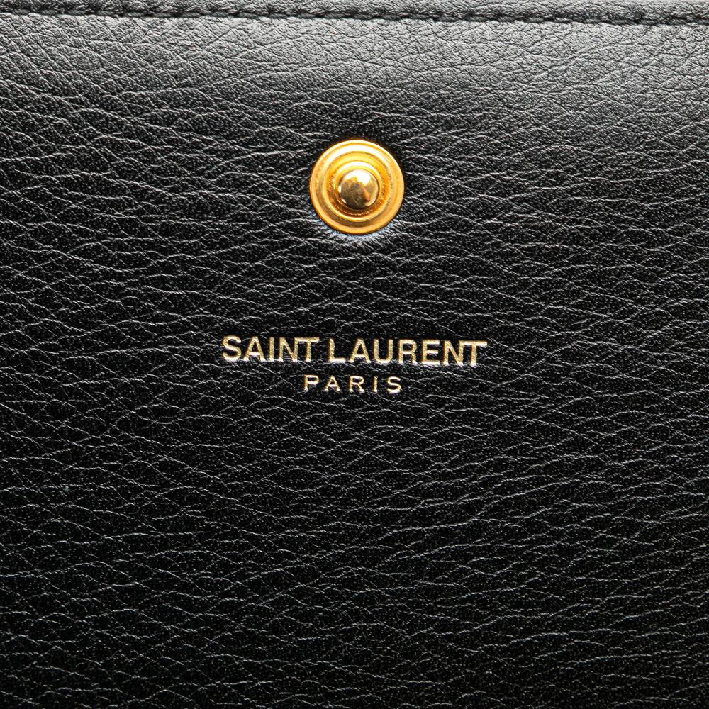 Saint Laurent B Saint Laurent Black Calf Leather Moon and Star Monogram Kate Wallet On Chain Italy