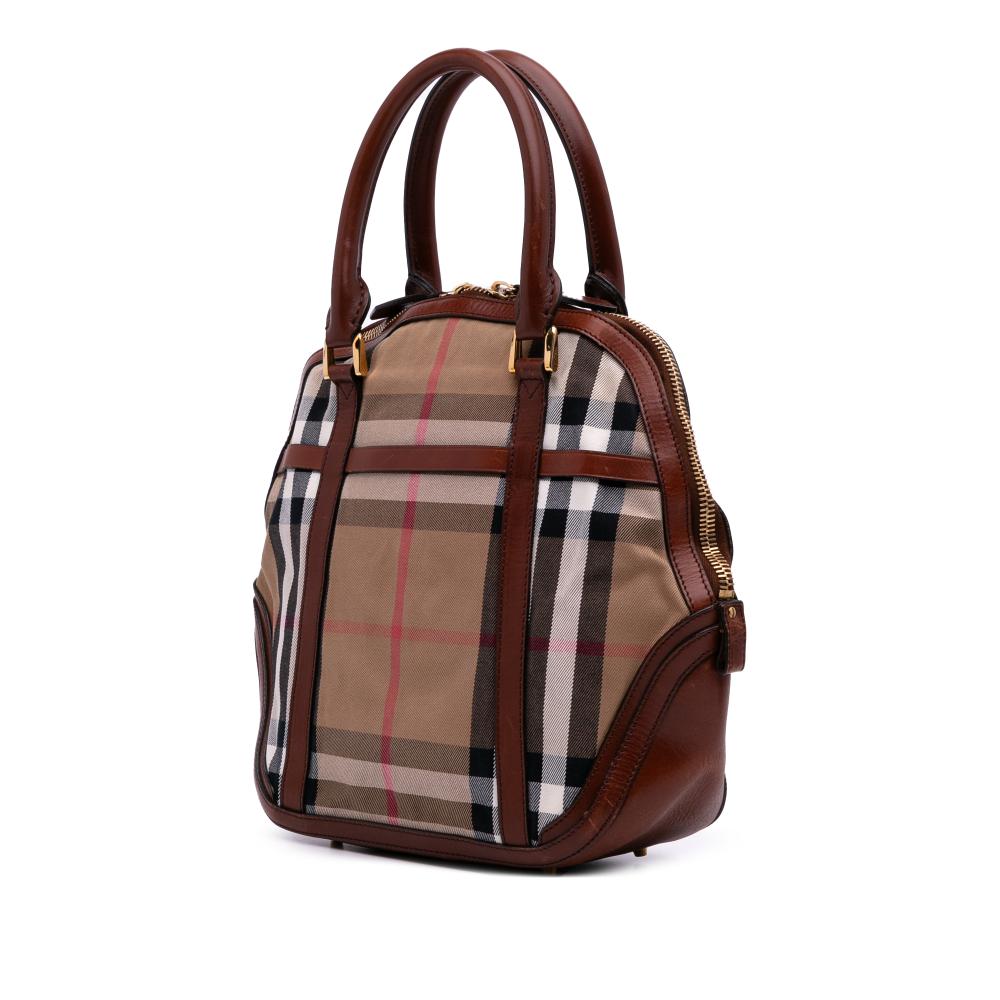 Burberry B Burberry Brown Light Brown Canvas Fabric Medium House Check Bridle Orchard Handbag Italy
