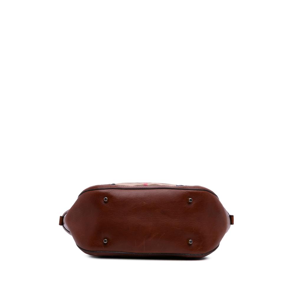 Burberry B Burberry Brown Light Brown Canvas Fabric Medium House Check Bridle Orchard Handbag Italy