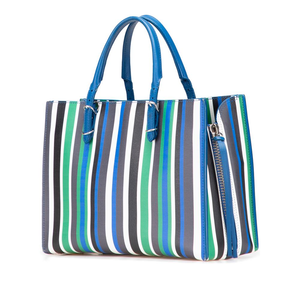 Balenciaga B Balenciaga Blue Calf Leather Mini Striped Papier A6 Zip Around Satchel Italy