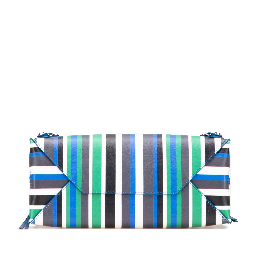 Balenciaga B Balenciaga Blue Calf Leather Mini Striped Papier A6 Zip Around Satchel Italy