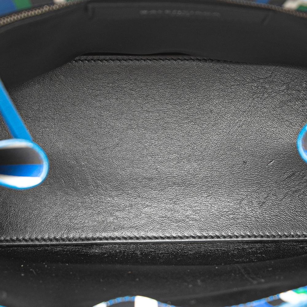 Balenciaga B Balenciaga Blue Calf Leather Mini Striped Papier A6 Zip Around Satchel Italy