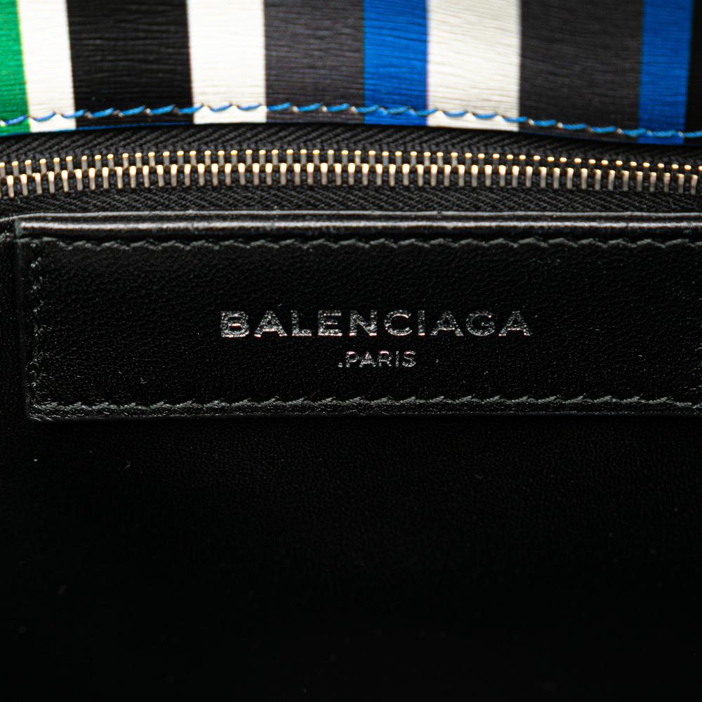 Balenciaga B Balenciaga Blue Calf Leather Mini Striped Papier A6 Zip Around Satchel Italy