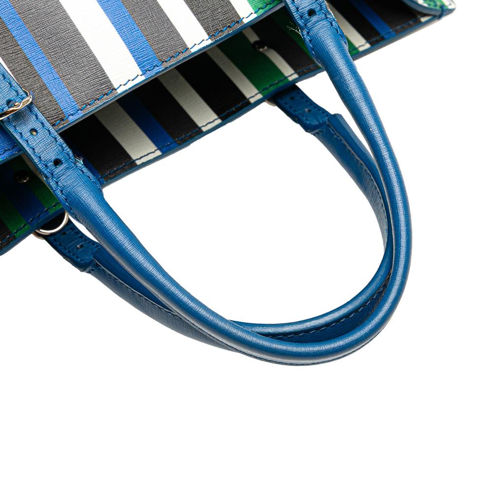 Balenciaga B Balenciaga Blue Calf Leather Mini Striped Papier A6 Zip Around Satchel Italy