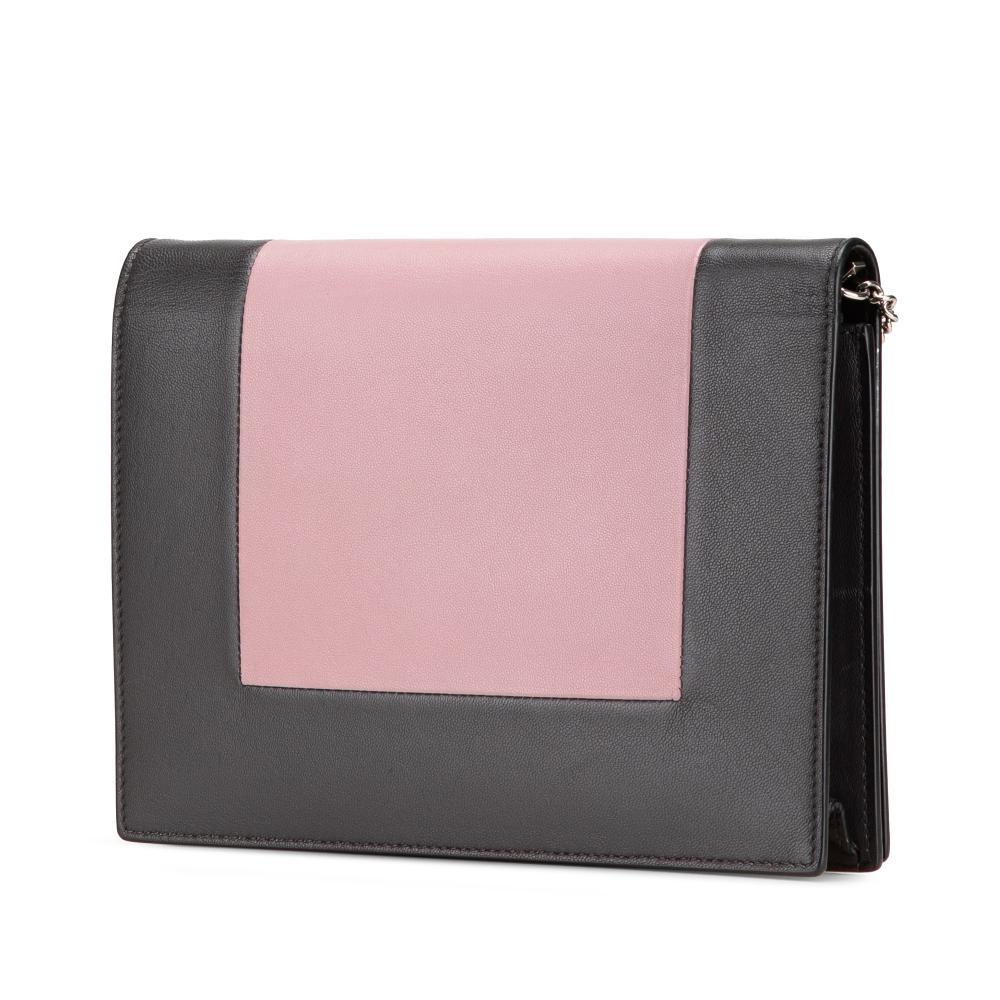 Celine B Celine Pink Lily with Black Calf Leather Frame Wallet on Chain Italy