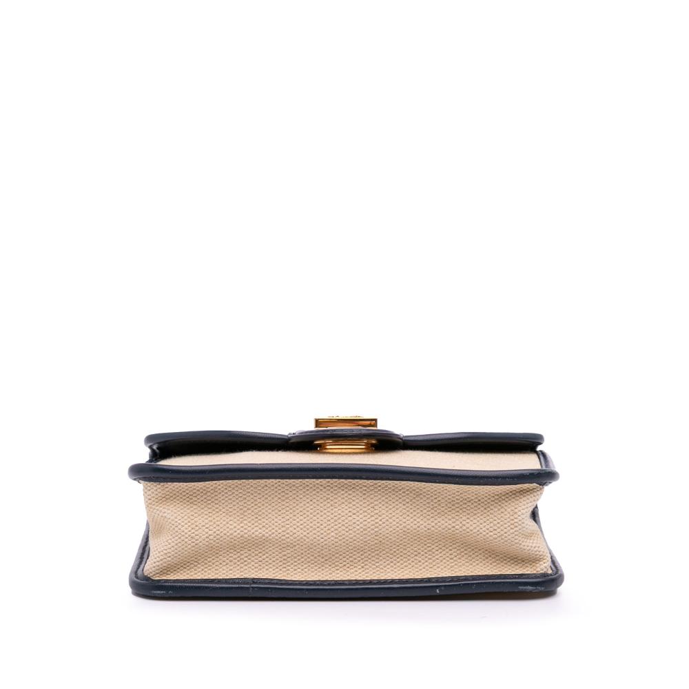 Celine B Celine Brown Beige with Blue Navy Canvas Fabric Sulky Clutch With Chain Italy