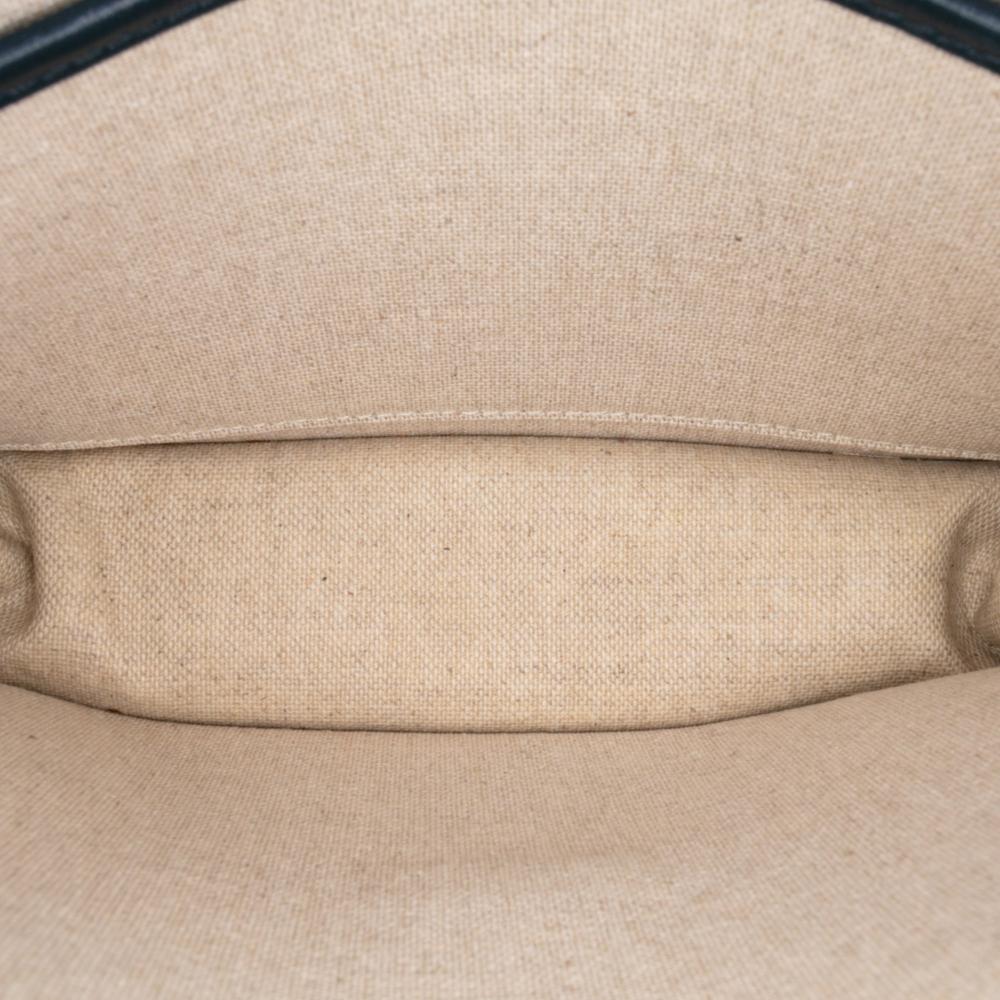 Celine B Celine Brown Beige with Blue Navy Canvas Fabric Sulky Clutch With Chain Italy