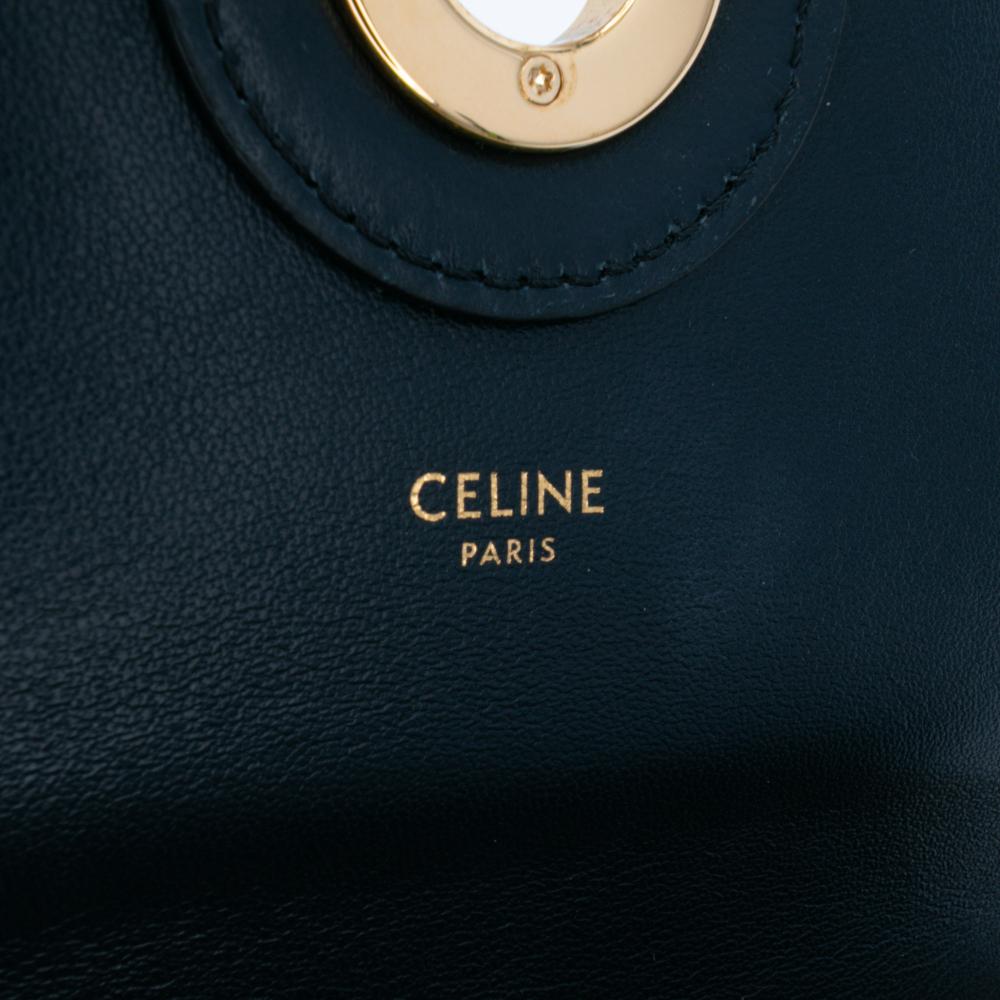 Celine B Celine Brown Beige with Blue Navy Canvas Fabric Sulky Clutch With Chain Italy