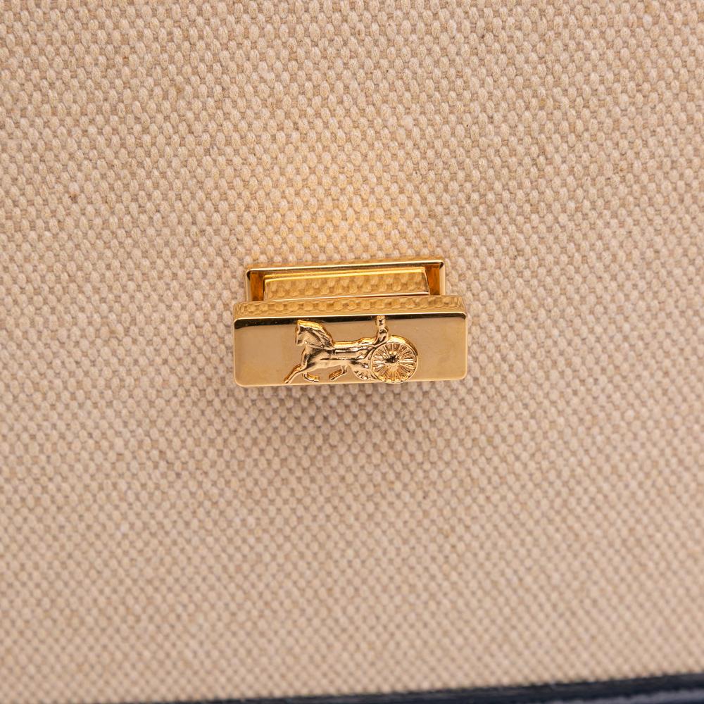 Celine B Celine Brown Beige with Blue Navy Canvas Fabric Sulky Clutch With Chain Italy