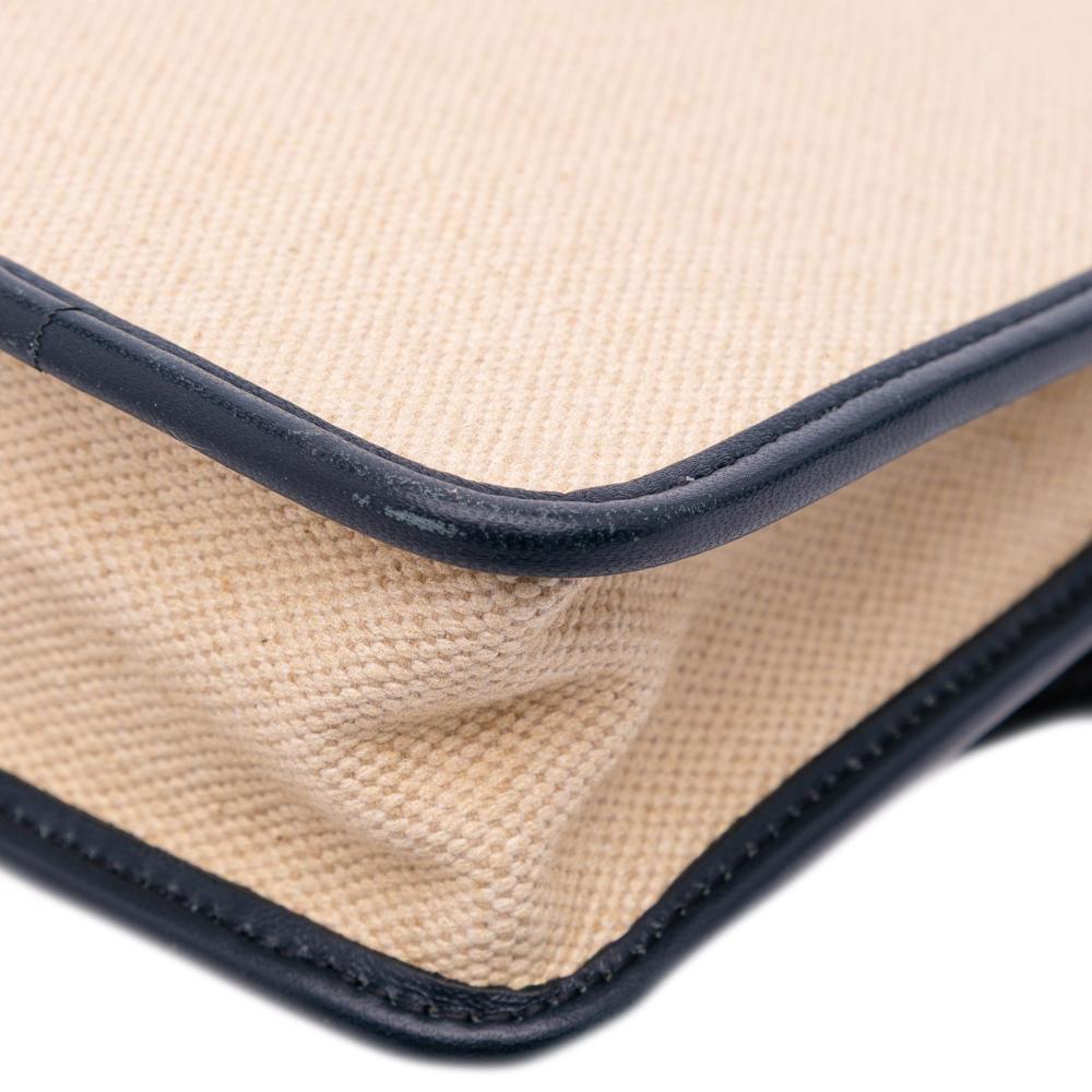 Celine B Celine Brown Beige with Blue Navy Canvas Fabric Sulky Clutch With Chain Italy