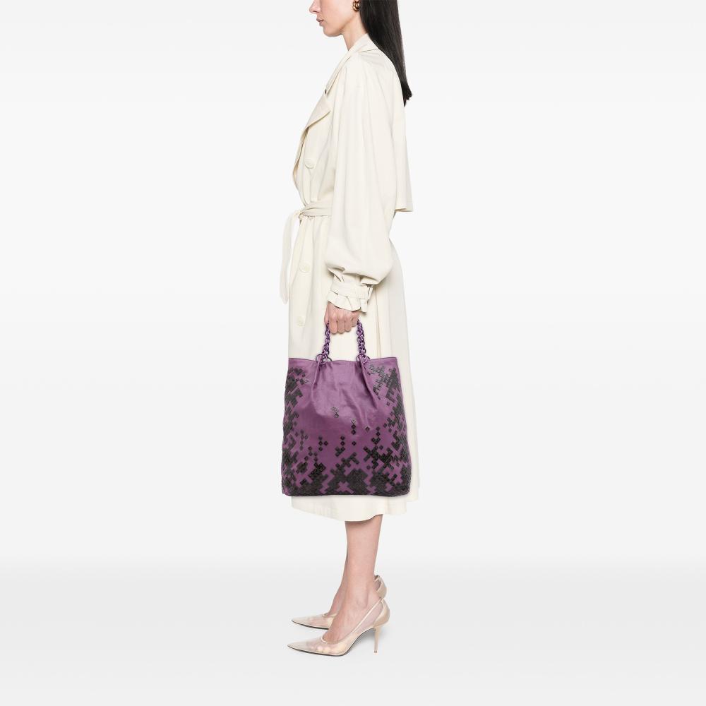 Bottega Veneta B Bottega Veneta Purple Dark Purple Calf Leather Vitello Mosaico Laque Tote Italy