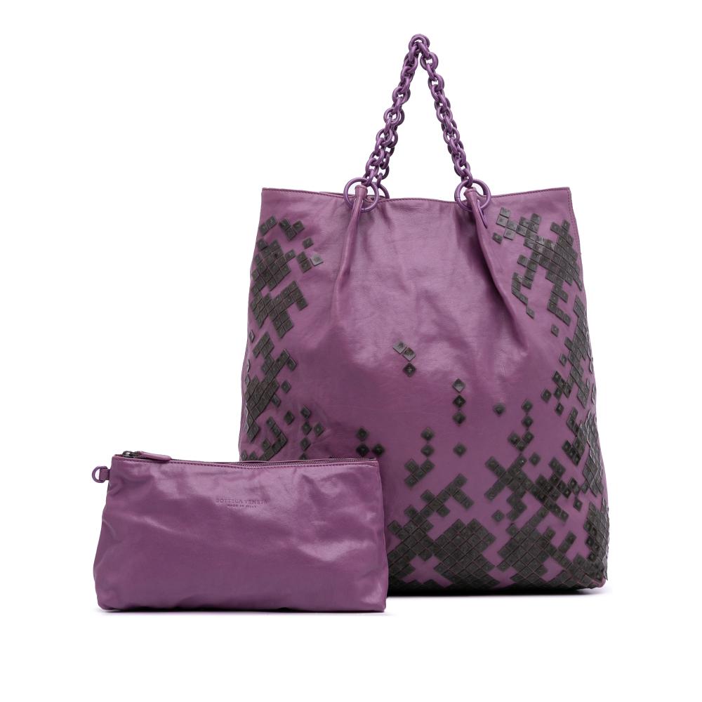 Bottega Veneta B Bottega Veneta Purple Dark Purple Calf Leather Vitello Mosaico Laque Tote Italy